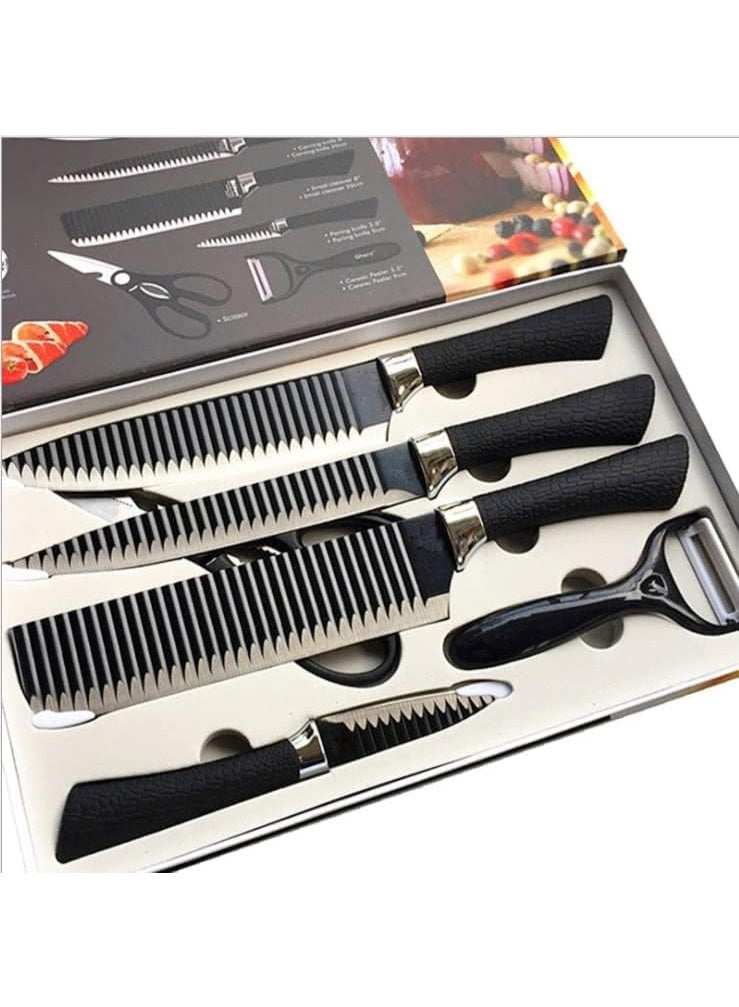 جلانس طقم سكاكين جلاس مكون من 6 قطع - مصنوع من الفولاذ المقاوم للصدأ - مع طبقة قوية مانعة للالتصاق - تصميم فريد بمقبض سهل الإمساك، آمن للغسل في غسالة الأطباق، - Image 1